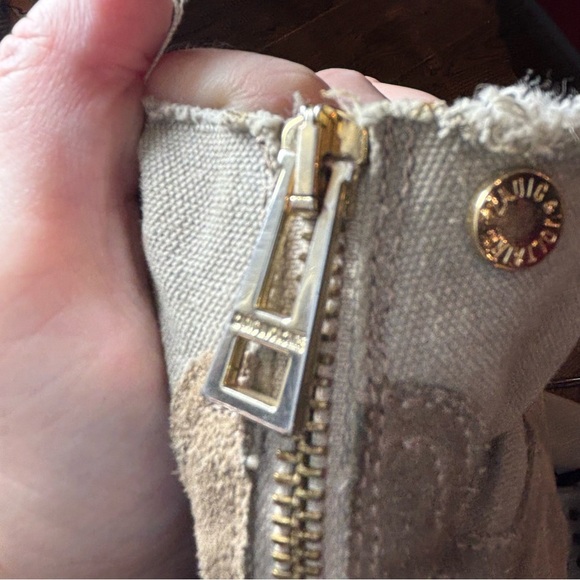 ZADIG & VOLTAIRE Sz 38 Fabric Canvas Suede Stacked Heel Zip Up Ankle Booties - Picture 13 of 14